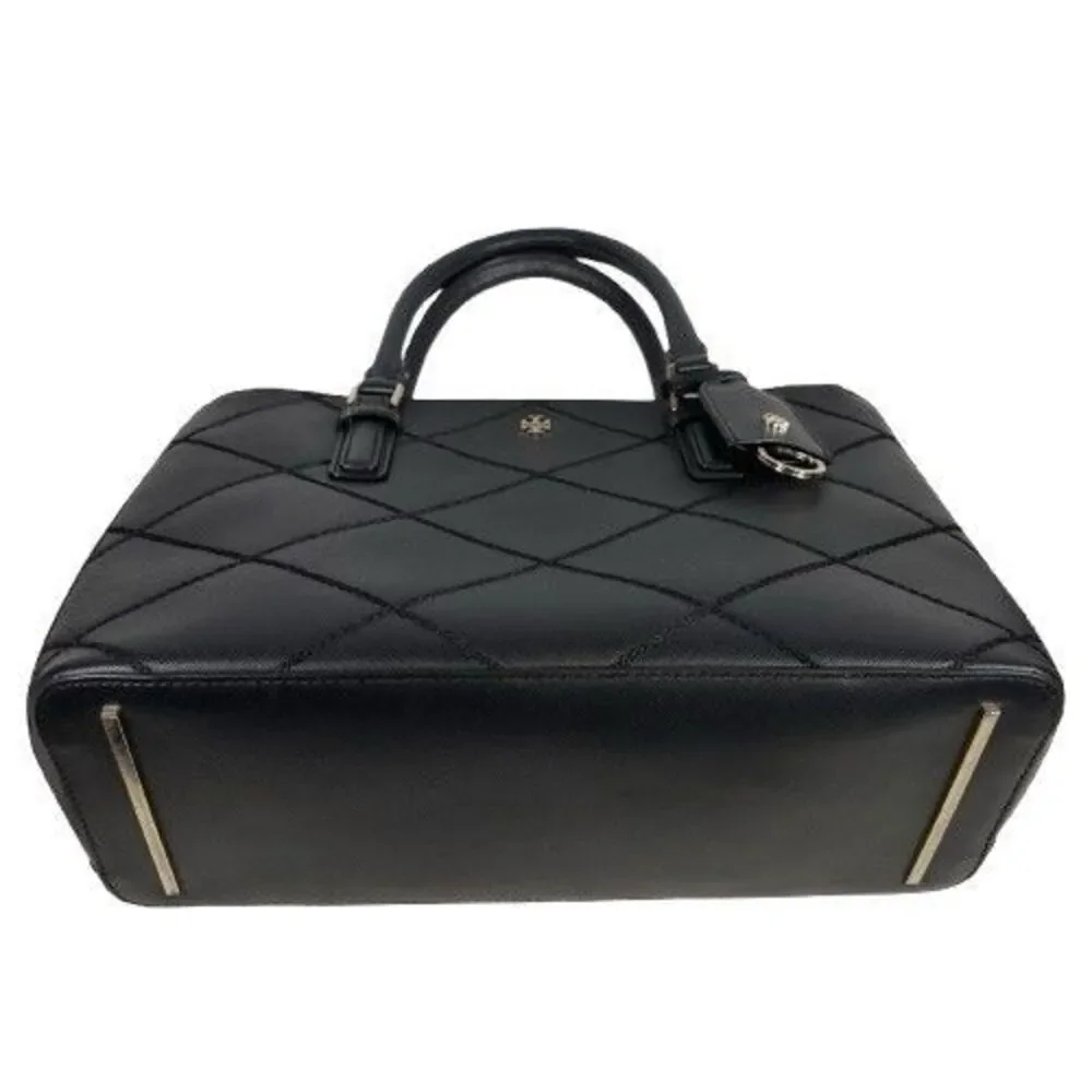 Tory Burch Robinson Black Wild Stitch Leather Double Zip Tote Shoulder Bag Purse